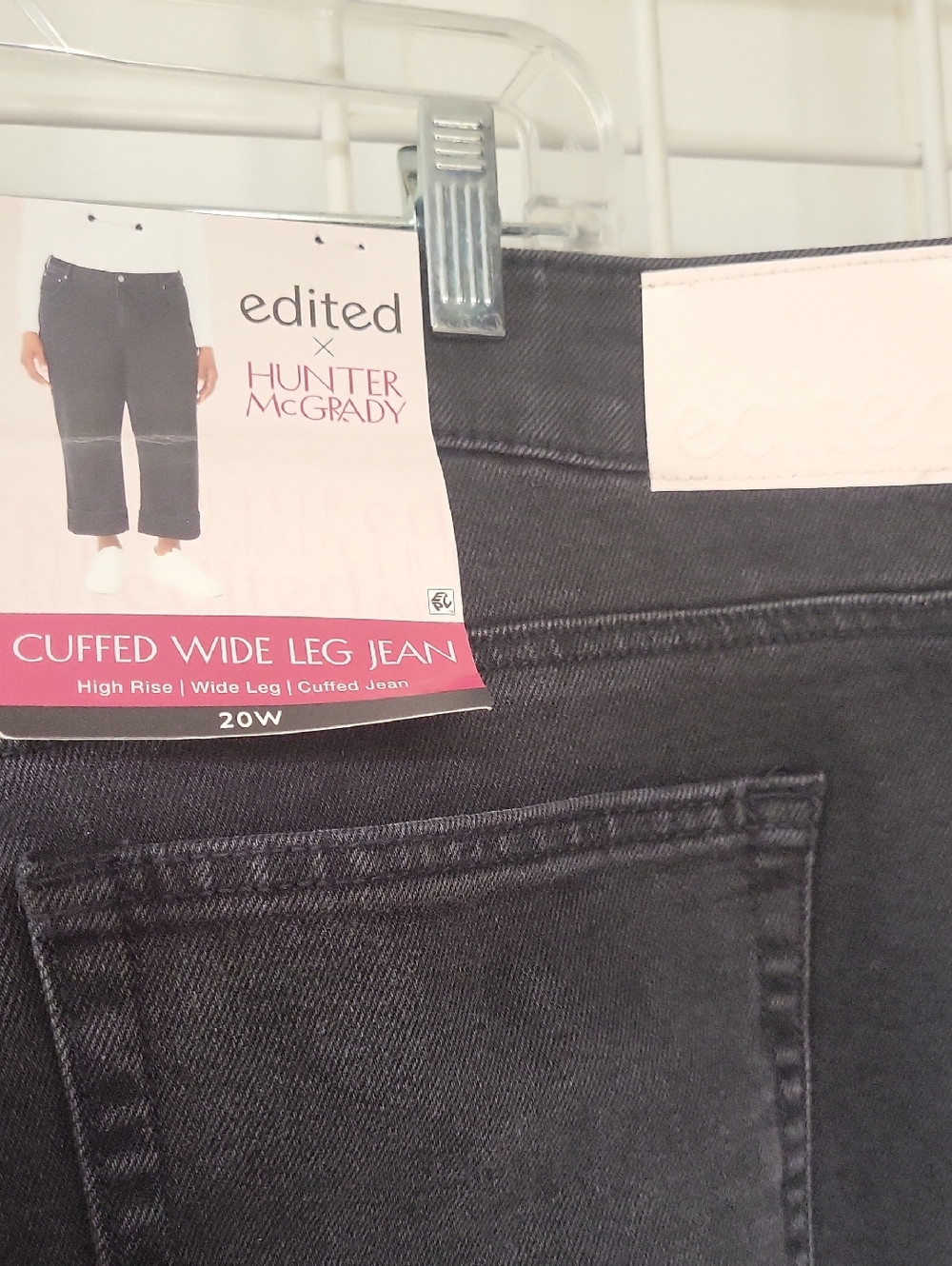 Nwt, Hunter Cuffed Wide Leg Jeans in Faded Black, Size 20W